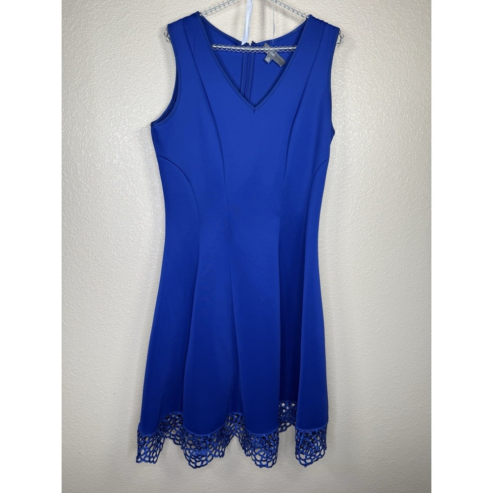 Donna Rico  New York Women's Blue Dress Sz 14‎ Fit & Flare With Crochet Hem